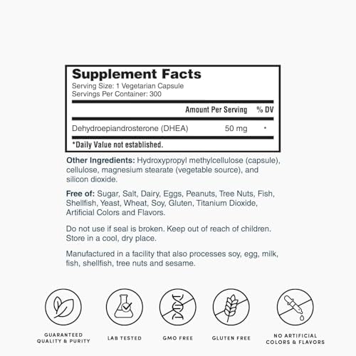 Suplemento DHEA de Nature's Lab 50mg - Promueve Niveles Hormonalmente Balanceados, Energía Saludable y Mayor Claridad Mental - 300 Cápsulas - imagen 6