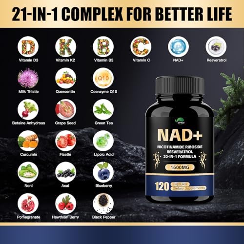Suplemento VPKIN de NAD, 1500mg con Resveratrol, Nicotinamida, Quercetina y CoQ10, Apoya Energía y Vitalidad, No GMO, Sin Rellenos (120 Cápsulas) - imagen 2
