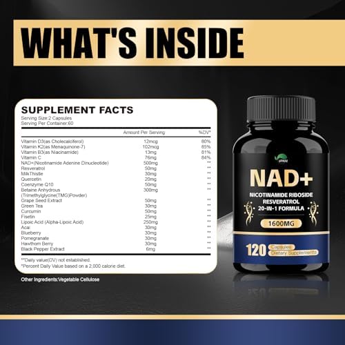Suplemento VPKIN de NAD, 1500mg con Resveratrol, Nicotinamida, Quercetina y CoQ10, Apoya Energía y Vitalidad, No GMO, Sin Rellenos (120 Cápsulas) - imagen 6