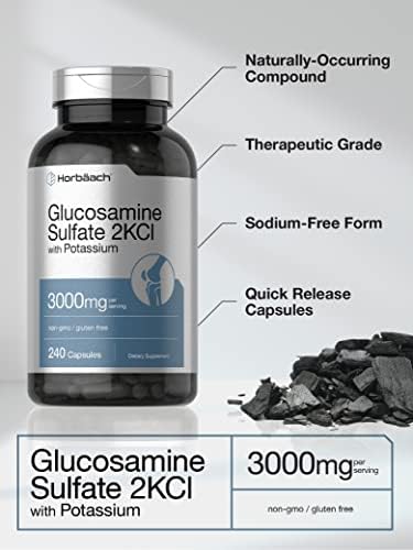 Suplemento Horbäach Glucosamina Sulfato 2KCI con Potasio | 3000mg | 240 Cápsulas | Libre de OGM y Gluten - imagen 3