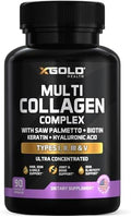 Complejo de Colágeno X Gold Health, Tipos I, II, III, V, Biotina 10,000 mcg, Queratina, Ácido Hialurónico, Palma Enana, Vitaminas C y E - 90 Cápsulas - imagen 1