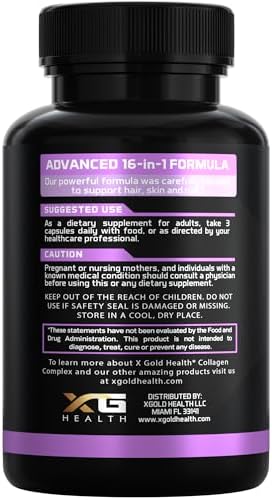 Complejo de Colágeno X Gold Health, Tipos I, II, III, V, Biotina 10,000 mcg, Queratina, Ácido Hialurónico, Palma Enana, Vitaminas C y E - 90 Cápsulas - imagen 3