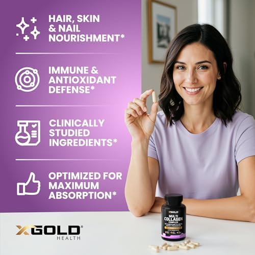 Complejo de Colágeno X Gold Health, Tipos I, II, III, V, Biotina 10,000 mcg, Queratina, Ácido Hialurónico, Palma Enana, Vitaminas C y E - 90 Cápsulas - imagen 4