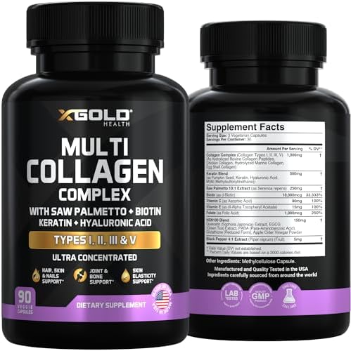 Complejo de Colágeno X Gold Health, Tipos I, II, III, V, Biotina 10,000 mcg, Queratina, Ácido Hialurónico, Palma Enana, Vitaminas C y E - 90 Cápsulas - imagen 8