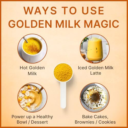 MEGAPLANTS Golden Milk Magic | Polvo de Latte Superfood 12 en 1 con Hongos Adaptógenos para Dormir y Relajación | Cúrcuma y Ashwagandha | Smoothies, - imagen 5