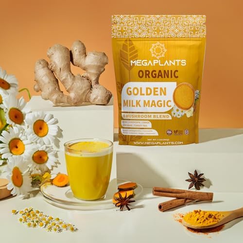 MEGAPLANTS Golden Milk Magic | Polvo de Latte Superfood 12 en 1 con Hongos Adaptógenos para Dormir y Relajación | Cúrcuma y Ashwagandha | Smoothies, - imagen 7