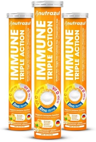 Tabletas Efervescentes Nutrazul Inmunidad Triple Acción con Vitamina C 1000mg, D, Zinc, Sin Gluten, Sin Azúcar, Sin Lactosa, Sabor Naranja, 20 - imagen 1