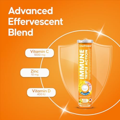 Tabletas Efervescentes Nutrazul Inmunidad Triple Acción con Vitamina C 1000mg, D, Zinc, Sin Gluten, Sin Azúcar, Sin Lactosa, Sabor Naranja, 20 - imagen 3