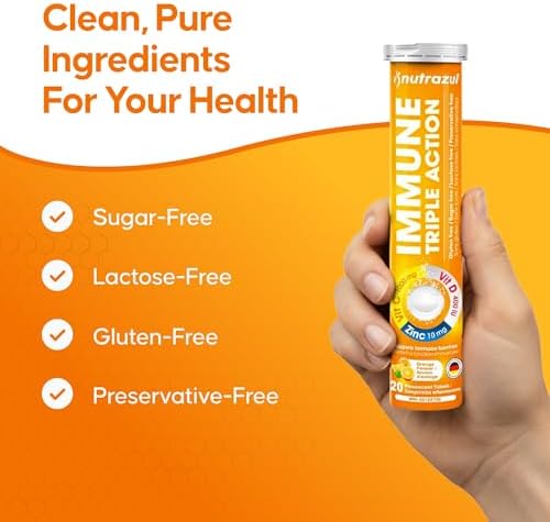 Tabletas Efervescentes Nutrazul Inmunidad Triple Acción con Vitamina C 1000mg, D, Zinc, Sin Gluten, Sin Azúcar, Sin Lactosa, Sabor Naranja, 20 - imagen 5