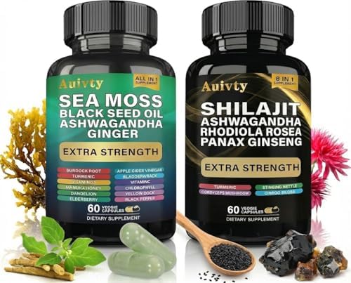 Paquete de Bienestar Herbal Auivty – Complejo de Musgo Marino 19,445mg + Complejo de Shilajit 15,250mg – Suplemento Extra Fuerte 2 en 1 con - imagen 1