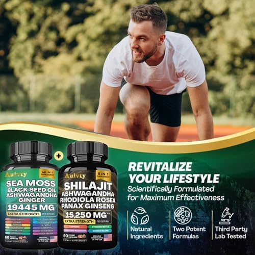 Paquete de Bienestar Herbal Auivty – Complejo de Musgo Marino 19,445mg + Complejo de Shilajit 15,250mg – Suplemento Extra Fuerte 2 en 1 con - imagen 2