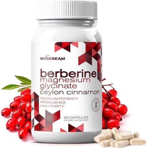 Suplemento de Berberina HCL y Magnesio Glicinato MuseBeam - Cápsulas de 1800mg de Alta Pureza con Canela de Ceilán - Vegano, No GMO, Sin Gluten y Sin - imagen 1
