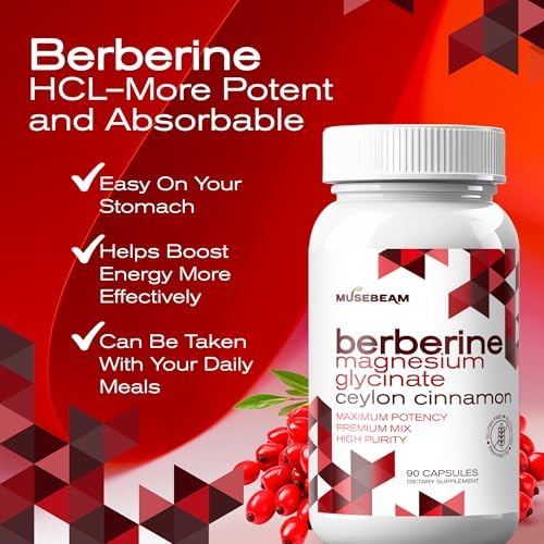Suplemento de Berberina HCL y Magnesio Glicinato MuseBeam - Cápsulas de 1800mg de Alta Pureza con Canela de Ceilán - Vegano, No GMO, Sin Gluten y Sin - imagen 2