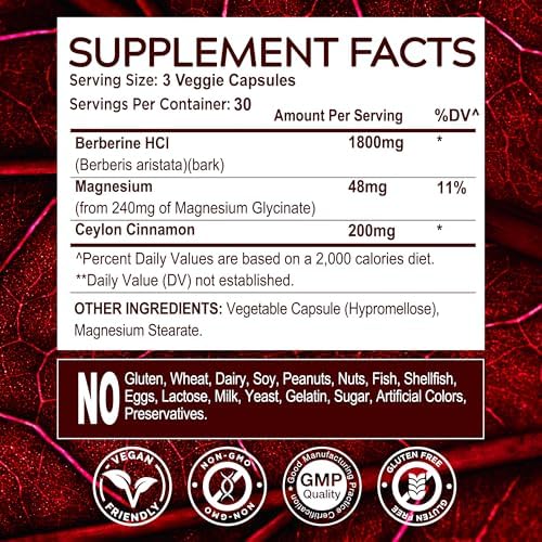 Suplemento de Berberina HCL y Magnesio Glicinato MuseBeam - Cápsulas de 1800mg de Alta Pureza con Canela de Ceilán - Vegano, No GMO, Sin Gluten y Sin - imagen 6