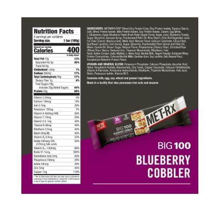 Barra de Proteína Mat-rx Big 100 Colossal, Sabor Blueberry Cobbler, 14.10 oz, Barras Sustitutas de Comida - imagen 2