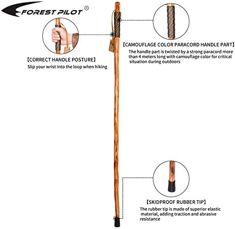 Bastón de Senderismo FOREST PILOT de Madera de Pino Natural con Cordón de Paracaídas (Color Natural, 48 Pulgadas, 1 Pieza) - imagen 2
