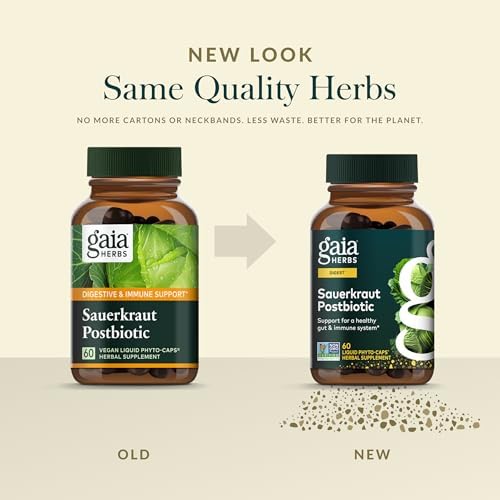 Suplemento Postbiótico Gaia Herbs de Sauerkraut - Apoyo Digestivo e Inmunológico - 60 Cápsulas Veganas Líquidas (30 Porciones) Sin Lácteos, Soja ni - imagen 6