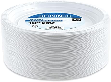 Platos Desechables de Plástico Blanco Blue Sky de 10 Pulgadas - [Paquete de 100] Apta para Microondas, Ideal para Fiestas, Bodas y Uso Diario - imagen 1