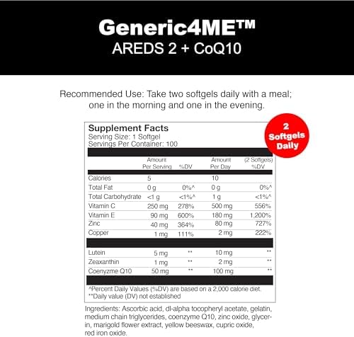 Generic4ME AREDS 2 Mini SoftGels, 100 mg CoQ10, 500 mg Vitamina C, 400 IU Vitamina E, 10 mg Luteína, 2 mg Zeaxantina, 80 mg Zinc, 2 mg Cobre - 100 - imagen 5