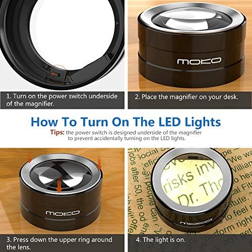 Lupa de Escritorio MoKo con Luz LED y 5X de Aumento, Área de Visión Amplia para Lectura, Inspección y Monedas - Incluye Funda de Transporte - imagen 2