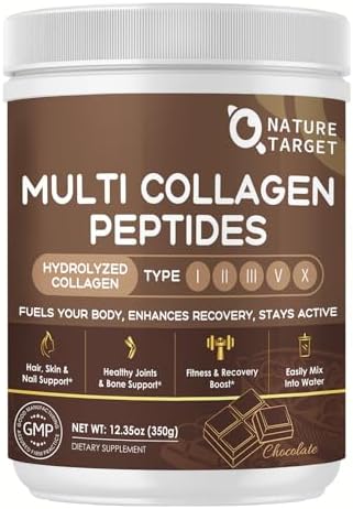 NATURE TARGET Colágeno Multi Péptidos de Chocolate – Polvo de Colágeno para Mujeres con Vitamina C y Creatina, Apoya Piel, Cabello, Uñas y - imagen 1