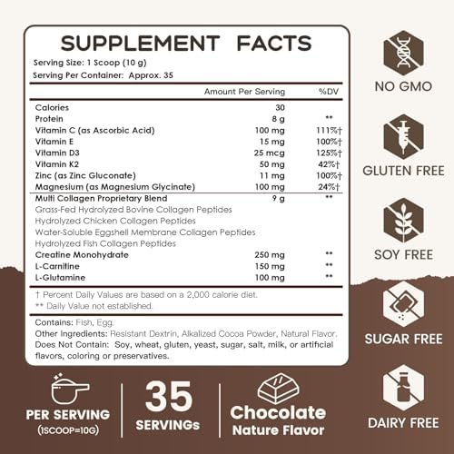NATURE TARGET Colágeno Multi Péptidos de Chocolate – Polvo de Colágeno para Mujeres con Vitamina C y Creatina, Apoya Piel, Cabello, Uñas y - imagen 2