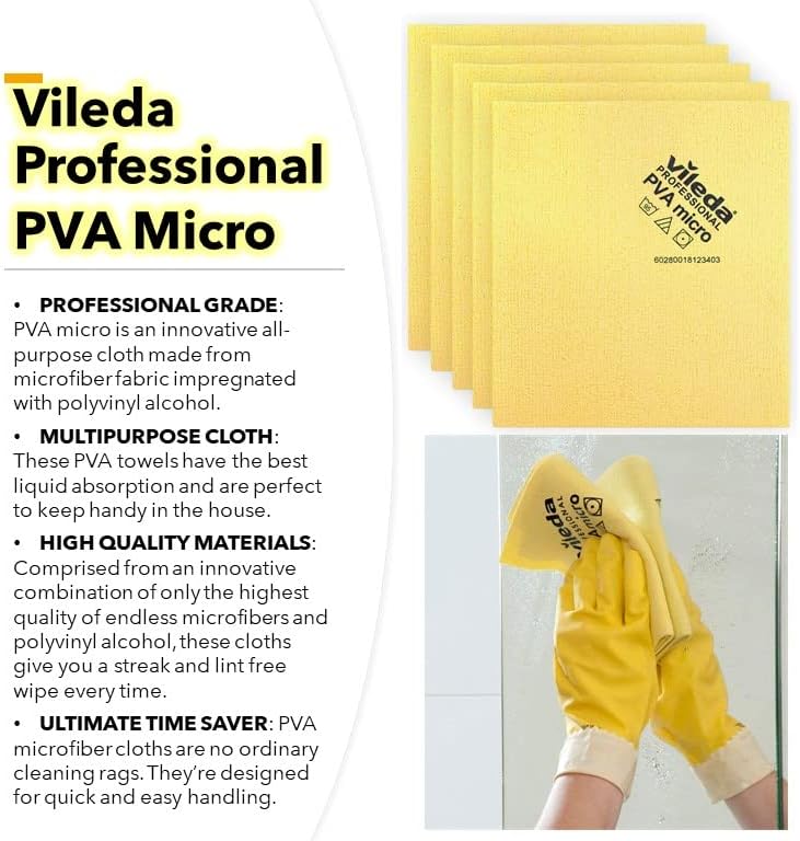Vileda Professional | Paquete de 5 Paños de Microfibra PVA | Toallas Sintéticas para Limpieza | Resultados Brillantes y Sin Rayas | Ideal para - imagen 2