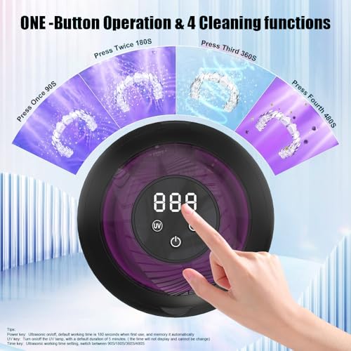 Limpiador Ultrasónico de Retenedores 2026 Mejorado, Baño Dental Inalámbrico 45kHz con Batería de 1800mAh, 4 Temporizadores y Tanque de Acero - imagen 5