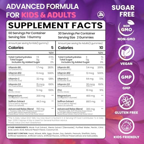 Gomitas de Azafrán Aube'Azur para Niños, Suplementos 15 en 1 con B6, B12, C, D3, Magnesio, Zinc, Sin Azúcar, Veganas, Sabor Durazno, 60 Unidades - imagen 2