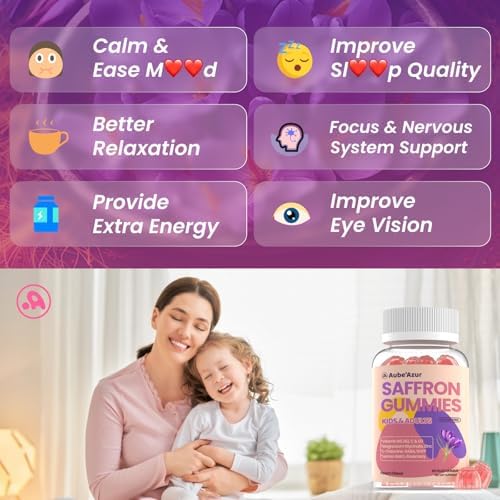 Gomitas de Azafrán Aube'Azur para Niños, Suplementos 15 en 1 con B6, B12, C, D3, Magnesio, Zinc, Sin Azúcar, Veganas, Sabor Durazno, 60 Unidades - imagen 4
