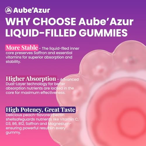 Gomitas de Azafrán Aube'Azur para Niños, Suplementos 15 en 1 con B6, B12, C, D3, Magnesio, Zinc, Sin Azúcar, Veganas, Sabor Durazno, 60 Unidades - imagen 7