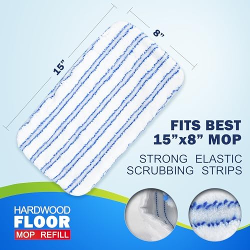 Mopa plana grande MATTHEW CLEANING PRODUCTS de 15x8 pulgadas, 3 recambios de microfibra reutilizables y lavables, compatible con pisos de madera y - imagen 2