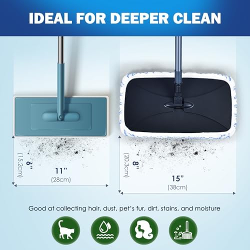 Mopa plana grande MATTHEW CLEANING PRODUCTS de 15x8 pulgadas, 3 recambios de microfibra reutilizables y lavables, compatible con pisos de madera y - imagen 3