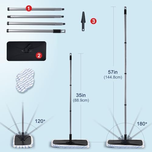 Mopa plana grande MATTHEW CLEANING PRODUCTS de 15x8 pulgadas, 3 recambios de microfibra reutilizables y lavables, compatible con pisos de madera y - imagen 5