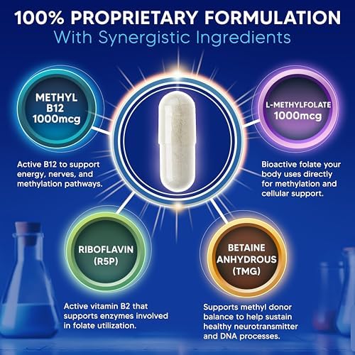 Suplemento de Folato Metilado aSquared Nutrition L Methylfolate Plus Methyl B12 - 1000 mcg de 5-MTHF y 1 mg de B-12 - 60 Cápsulas - imagen 3