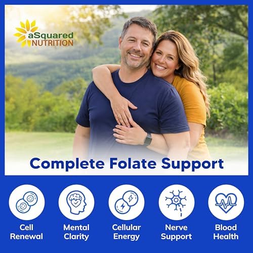 Suplemento de Folato Metilado aSquared Nutrition L Methylfolate Plus Methyl B12 - 1000 mcg de 5-MTHF y 1 mg de B-12 - 60 Cápsulas - imagen 8