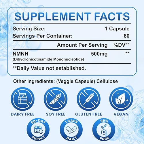 Kinetara NMNH - Suplemento de NMN, NAD+ con Dihidronicotinamida Mononucleótido para Salud Celular, Envejecimiento Saludable y Energía Sostenida, 60 - imagen 7