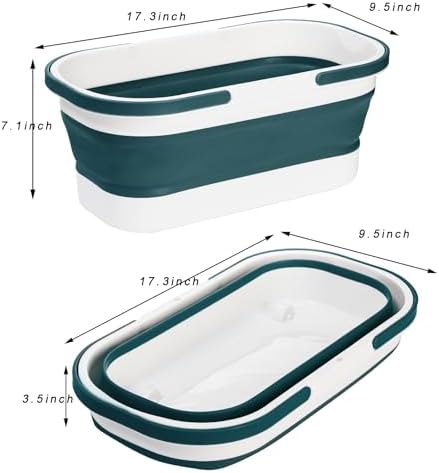 Cubeta Plástica Plegable Yesland con Ruedas, 12L (3.17 Gal) - 2 Piezas, Cubo Rectangular para Limpieza, Lavado de Autos, Pesca y Camping, Gris y Azul - imagen 2