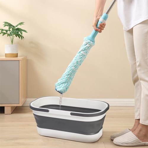 Cubeta Plástica Plegable Yesland con Ruedas, 12L (3.17 Gal) - 2 Piezas, Cubo Rectangular para Limpieza, Lavado de Autos, Pesca y Camping, Gris y Azul - imagen 5