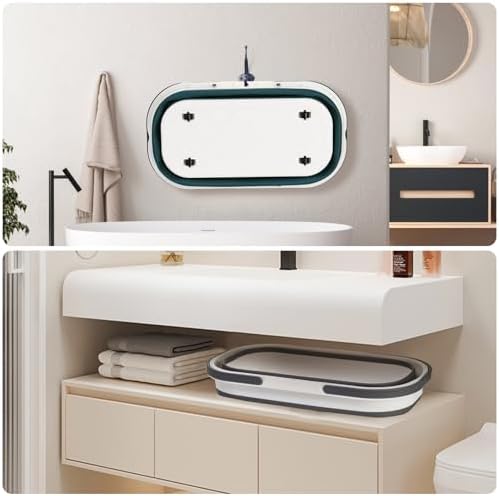 Cubeta Plástica Plegable Yesland con Ruedas, 12L (3.17 Gal) - 2 Piezas, Cubo Rectangular para Limpieza, Lavado de Autos, Pesca y Camping, Gris y Azul - imagen 6