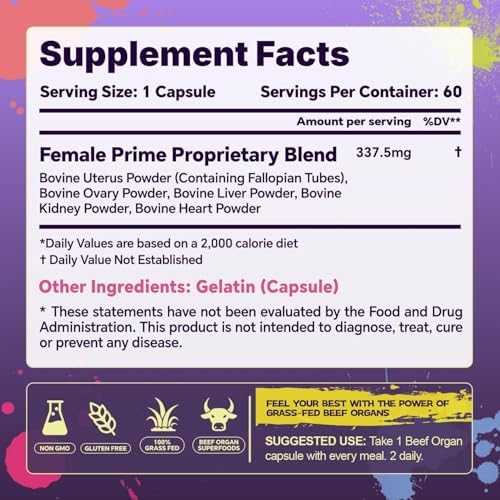 Suplemento de Órganos de Res para Mujeres – Hígado, Riñón, Útero, Corazón – Apoya el Equilibrio Hormonal, Energía y Bienestar – Superalimento Natural - imagen 4