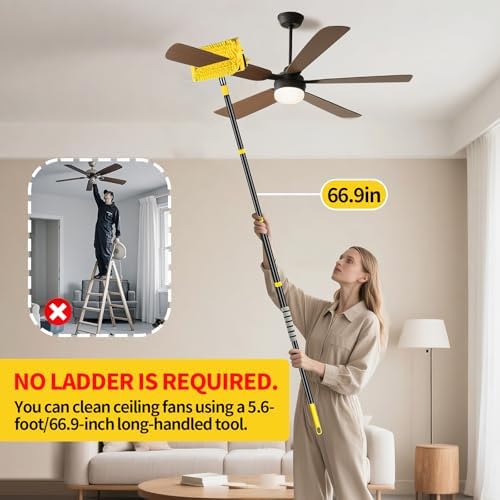 Limpiador de Ventiladores de Techo Alto con Extensión de 78.7in, Herramienta de Limpieza Reutilizable con Cabezal de Chenille y Microfibra para - imagen 3