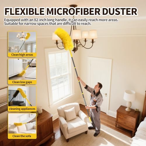 Limpiador de Ventiladores de Techo Alto con Extensión de 78.7in, Herramienta de Limpieza Reutilizable con Cabezal de Chenille y Microfibra para - imagen 7