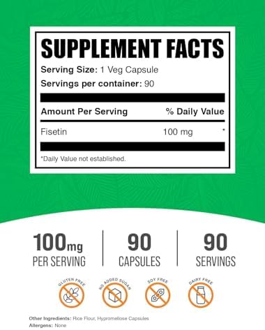 Cápsulas de Fisetina BulkSupplements.com - 100mg de Fisetina, Suplemento Antioxidante, Vegano y Sin Gluten, 1 Cápsula por Porción, 90 Cápsulas Veganas - imagen 2