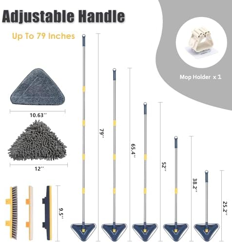 Mopa Limpiadora ShinyDew con Mango Largo, 5 en 1, Incluye 6 Paños de Microfibra Chenille, Limpiador de Ventanas, Cepillo y Duster para Paredes, - imagen 2