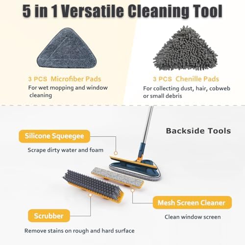Mopa Limpiadora ShinyDew con Mango Largo, 5 en 1, Incluye 6 Paños de Microfibra Chenille, Limpiador de Ventanas, Cepillo y Duster para Paredes, - imagen 3