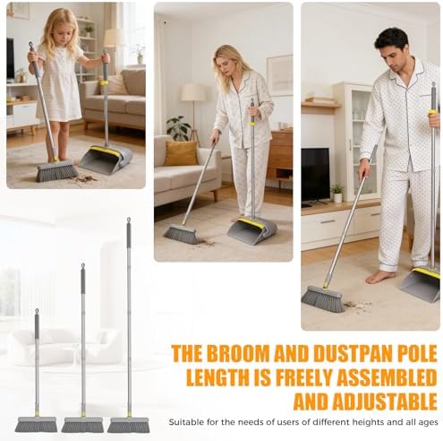 Juego de Escoba y Recogedor VACFAM Mejorado con Cabezal Rotatable 180°, Mango Ajustable de 61, Recogedor Autolimpiante, Ideal para Casa, Cocina y - imagen 3