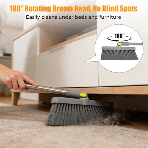 Juego de Escoba y Recogedor VACFAM Mejorado con Cabezal Rotatable 180°, Mango Ajustable de 61, Recogedor Autolimpiante, Ideal para Casa, Cocina y - imagen 4