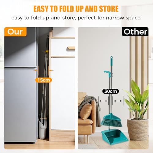 Juego de Escoba y Recogedor VACFAM Mejorado con Cabezal Rotatable 180°, Mango Ajustable de 61, Recogedor Autolimpiante, Ideal para Casa, Cocina y - imagen 6
