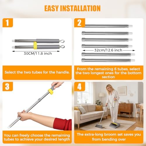 Juego de Escoba y Recogedor VACFAM Mejorado con Cabezal Rotatable 180°, Mango Ajustable de 61, Recogedor Autolimpiante, Ideal para Casa, Cocina y - imagen 7